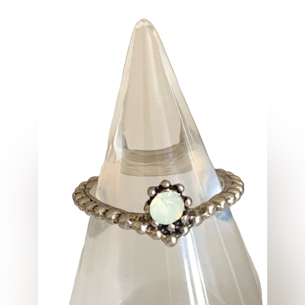 Simulated Opal Antiqued Silver Fashion Stacking Ring Woman’s Costume Jewelry